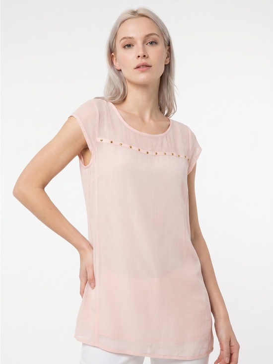 Dynamite Tops - Pink sheer dynamite top with gold accents